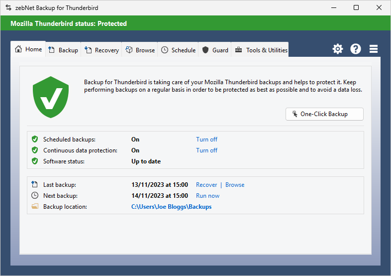 Windows 8 zebNet Backup for Postbox Free Edition full
